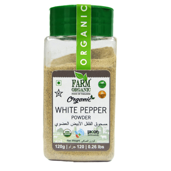 Farm Organic Gluten Free White Pepper Powder - 120g Powder Organichub