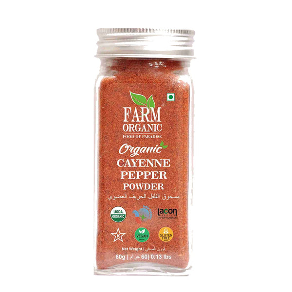 Farm Organic Gluten Free Cayenne Pepper Powder - 60g Cayenne Powder Organichub