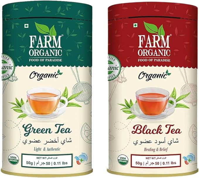 Farm Organic Green Tea 50g Black Tea 50g (Pack of 2)  Organichub   