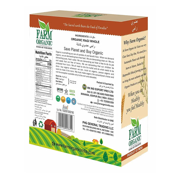 Farm Organic Gluten Free Ragi Whole (Finger Millet) - 500g Ragi Whole Organichub   