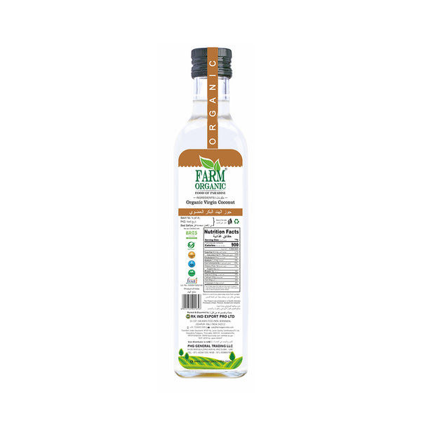 Farm Organic Gluten Free Virgin Coconut Oil - 500ml (Cold Pressed) Coconut Oil Organichub   