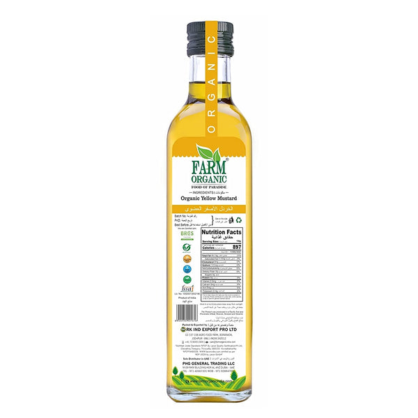 Farm Organic Gluten Free Yellow Mustard Oil - 500 ml-(Cold Pressed) Mustard Oil Organichub   