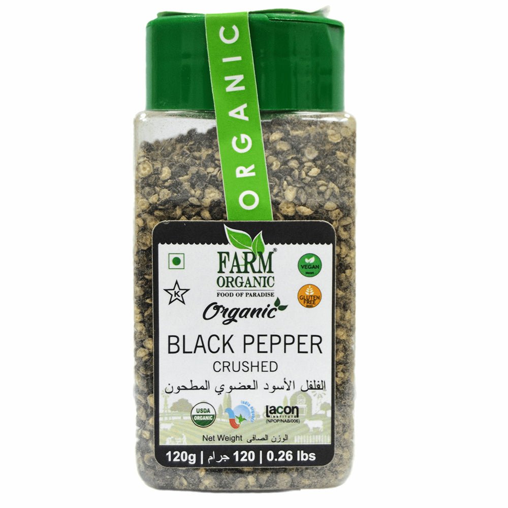 Farm Organic Gluten Free Black Pepper Crushed - 120g herbs Organichub   