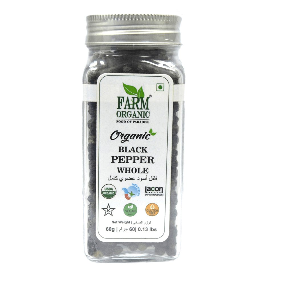 Farm Organic Gluten Free Black Pepper Whole - 60g herbs Organichub   