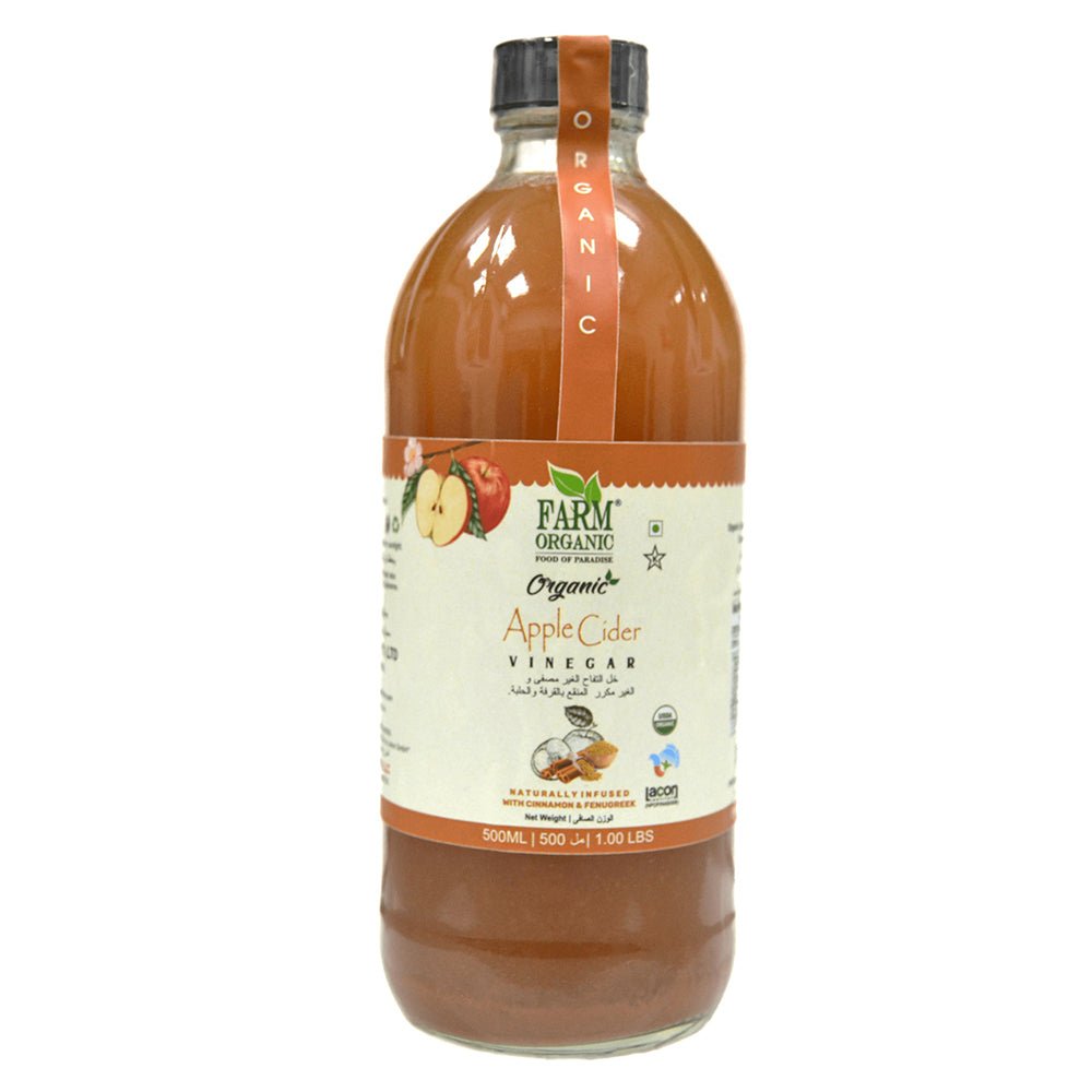Farm Organic Gluten Free Apple Cider Vinegar Infused with Cinnamon & Fenugreek 500ml Vinegar Organichub   