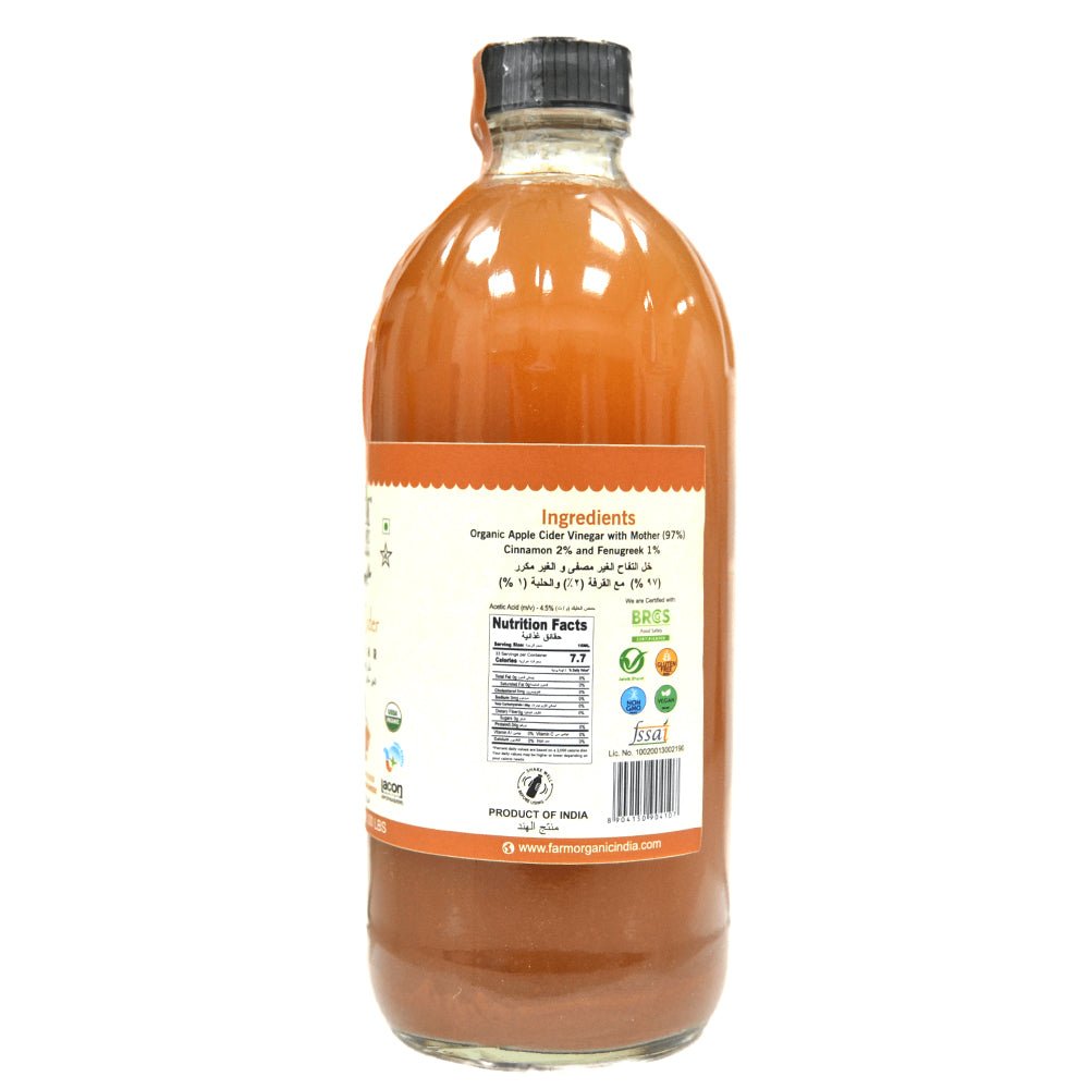 Farm Organic Gluten Free Apple Cider Vinegar Infused with Cinnamon & Fenugreek 500ml Vinegar Organichub   