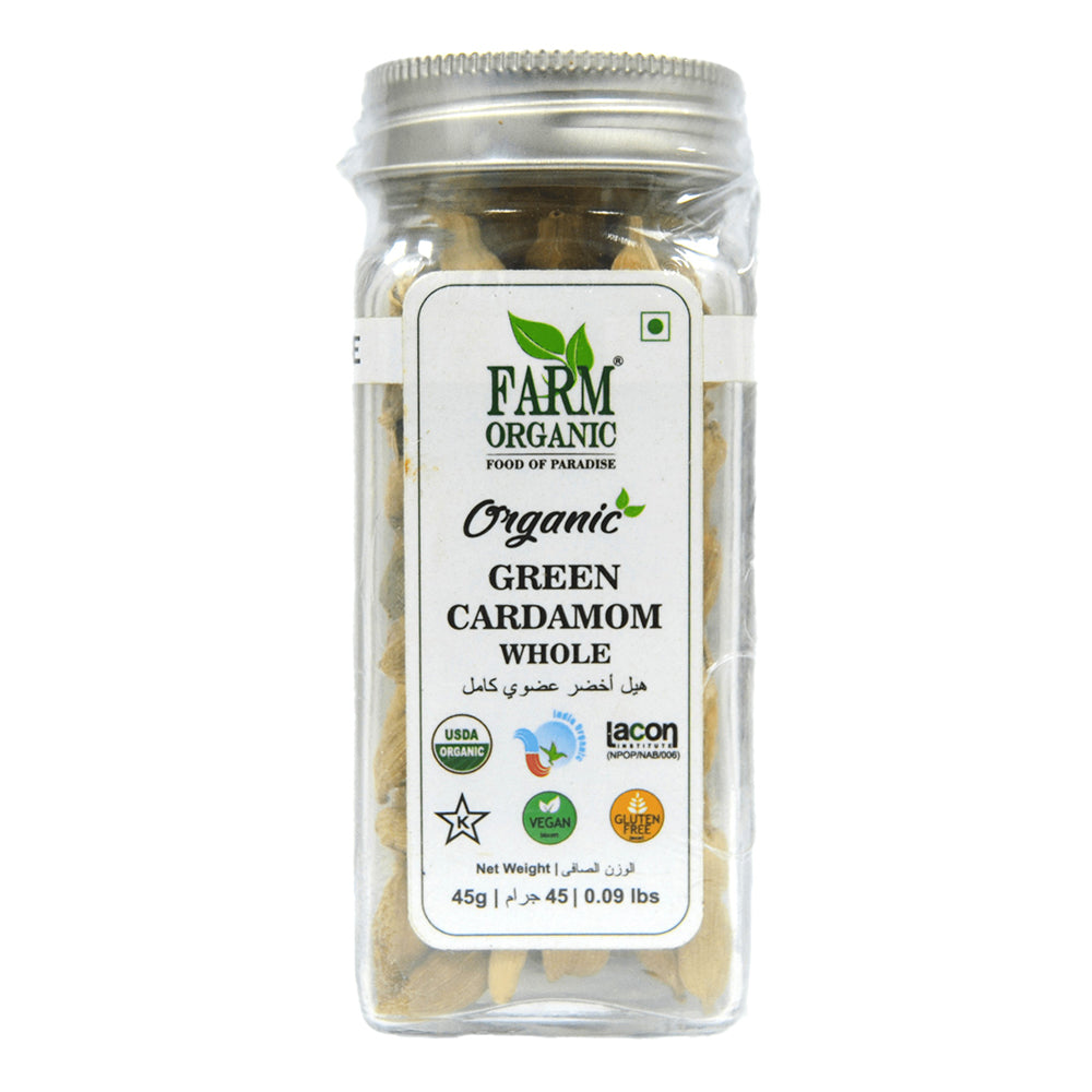 Farm Organic Gluten Free Green Cardamom Whole - 45g herbs Organichub   