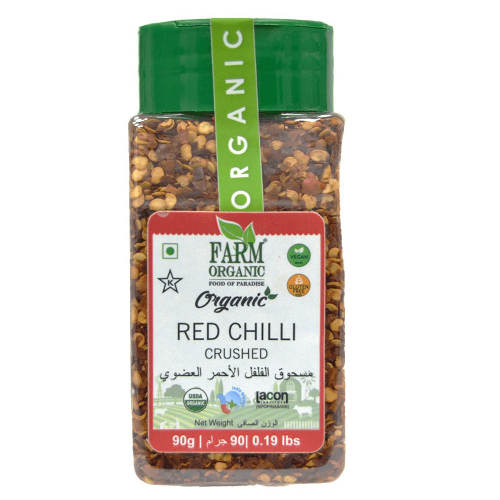 Farm Organic Gluten Free Red Chili Crushed/ Chilli Flakes - 90g (0.19 lbs) Red Chilli Crushed Organichub   