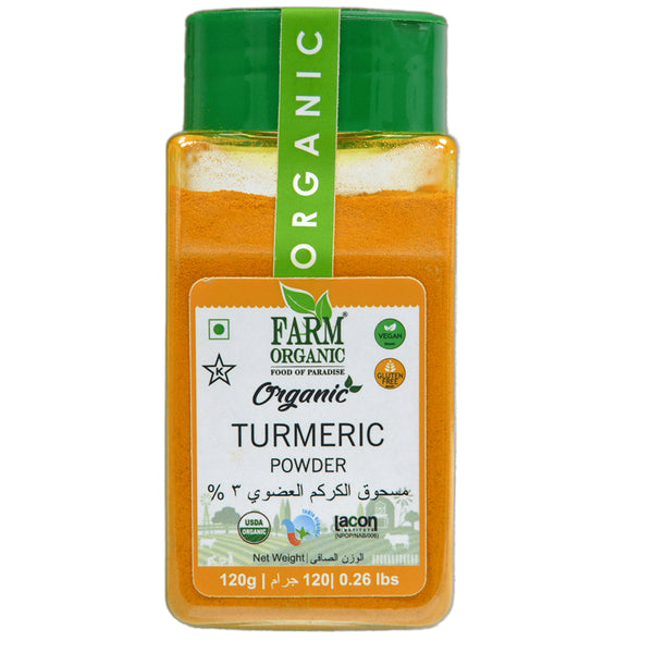 Farm Organic Gluten Free Turmeric Powder 3% - 120g herbs Organichub   