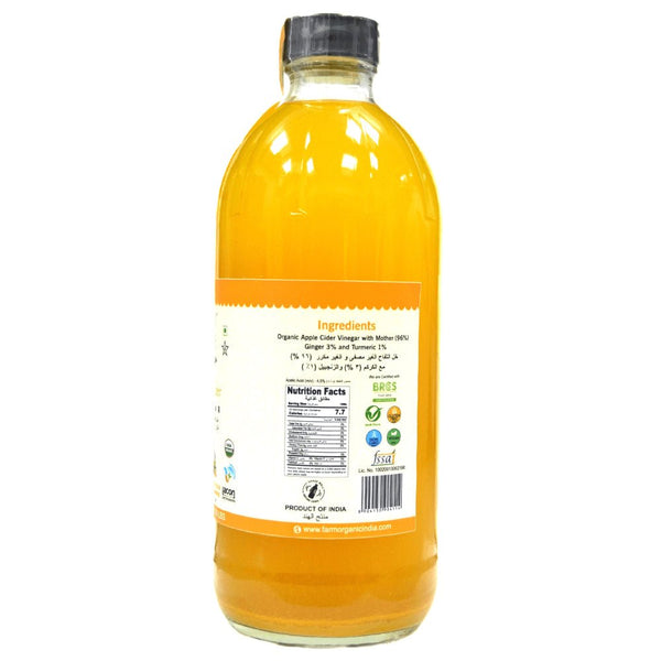 Farm Organic Gluten Free Apple Cider Vinegar Infused with Ginger & Turmeric 500 ml Vinegar Organichub   
