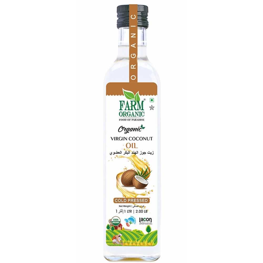 Farm Organic Gluten Free Virgin coconut oil - 1 ltr (Cold Pressed) Oil Organichub   