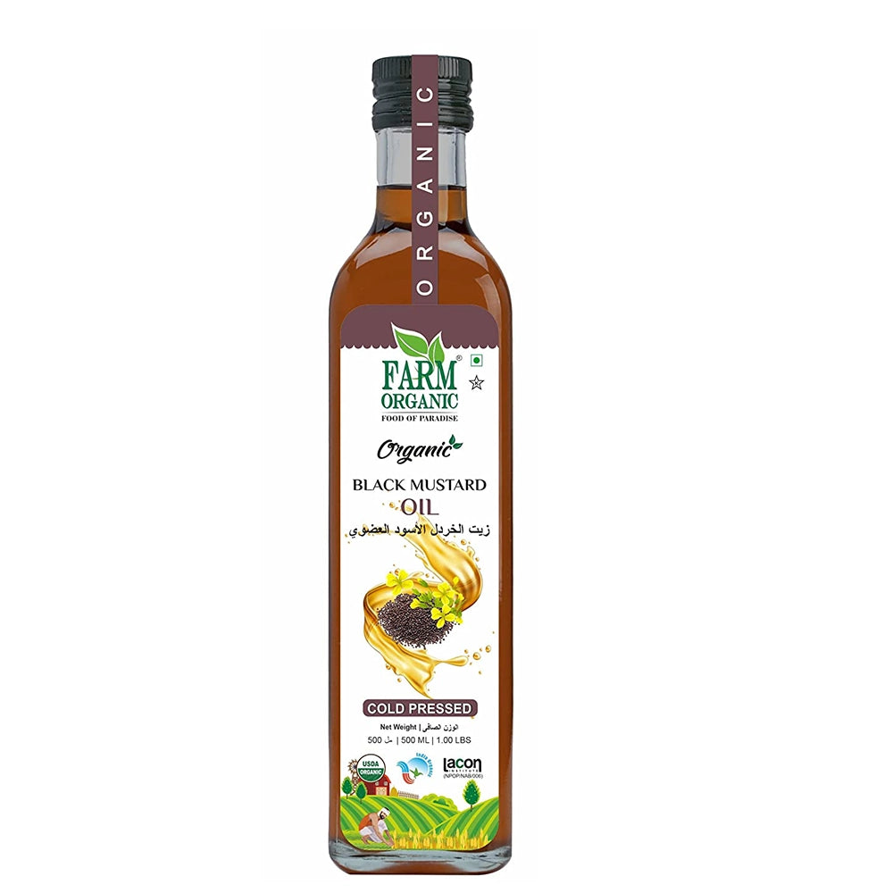 Farm Organic Gluten Free Black Mustard Oil - 500 ml (Cold Pressed) Oil Organichub   