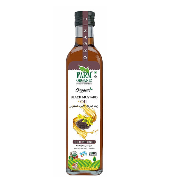 Farm Organic Gluten Free Black Mustard Oil - 500 ml (Cold Pressed) Oil Organichub   