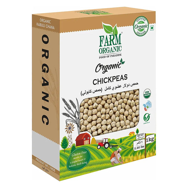 Farm Organic Gluten Free Dollar Chickpeas Whole (Kabuli Chana) - 1 Kg Chickpeas Organichub   