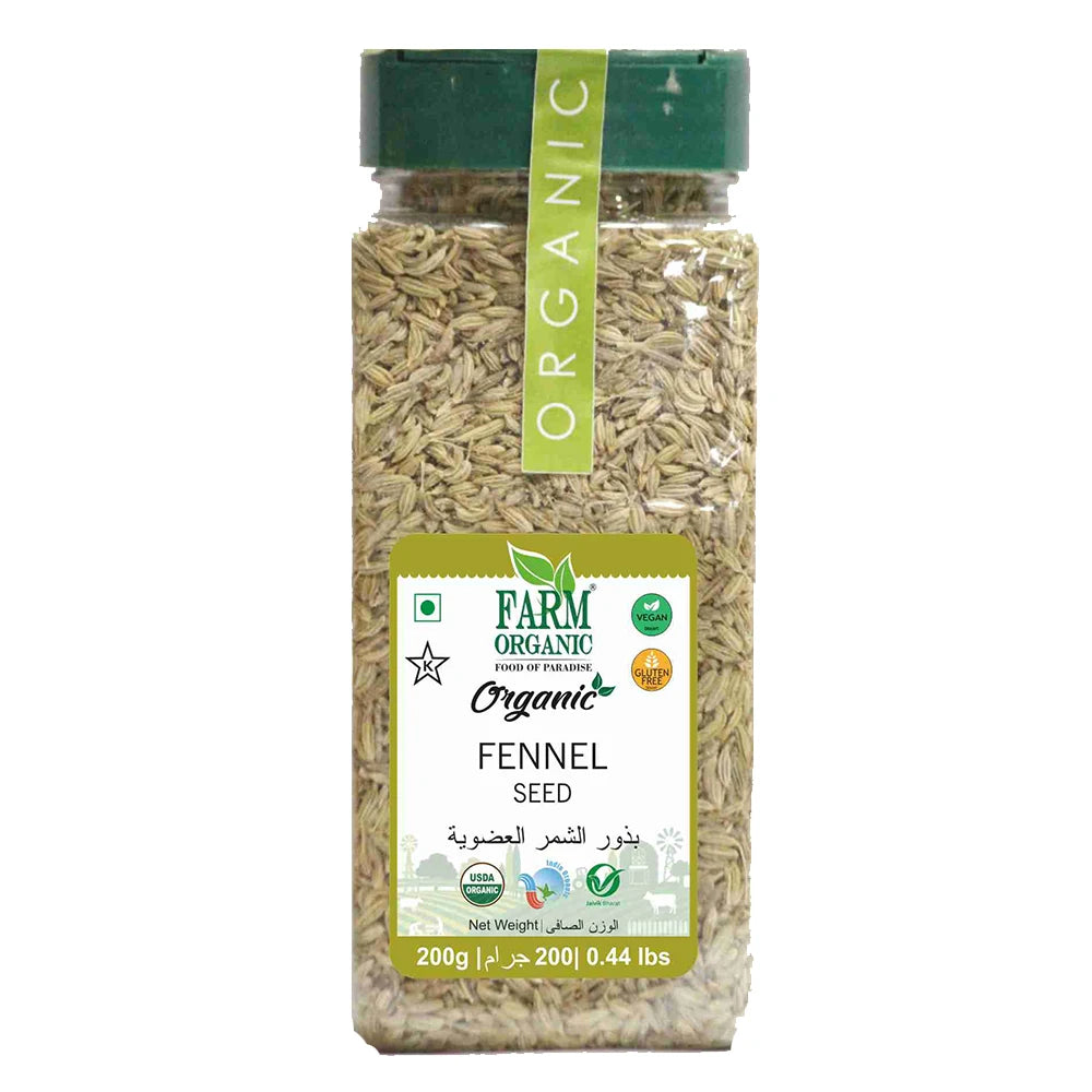 Farm Organic Gluten Free Fennel Seeds - 200g (0.44 lbs) herbs Organichub   