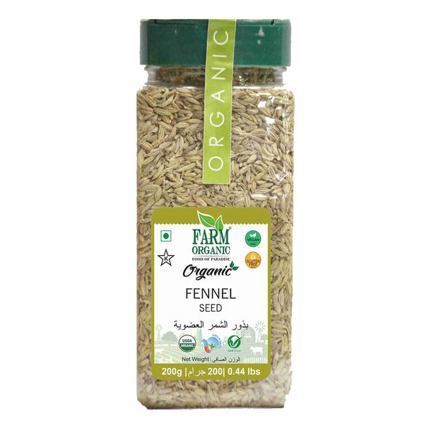 Farm Organic Gluten Free Fennel Seeds - 200g (0.44 lbs) herbs Organichub   