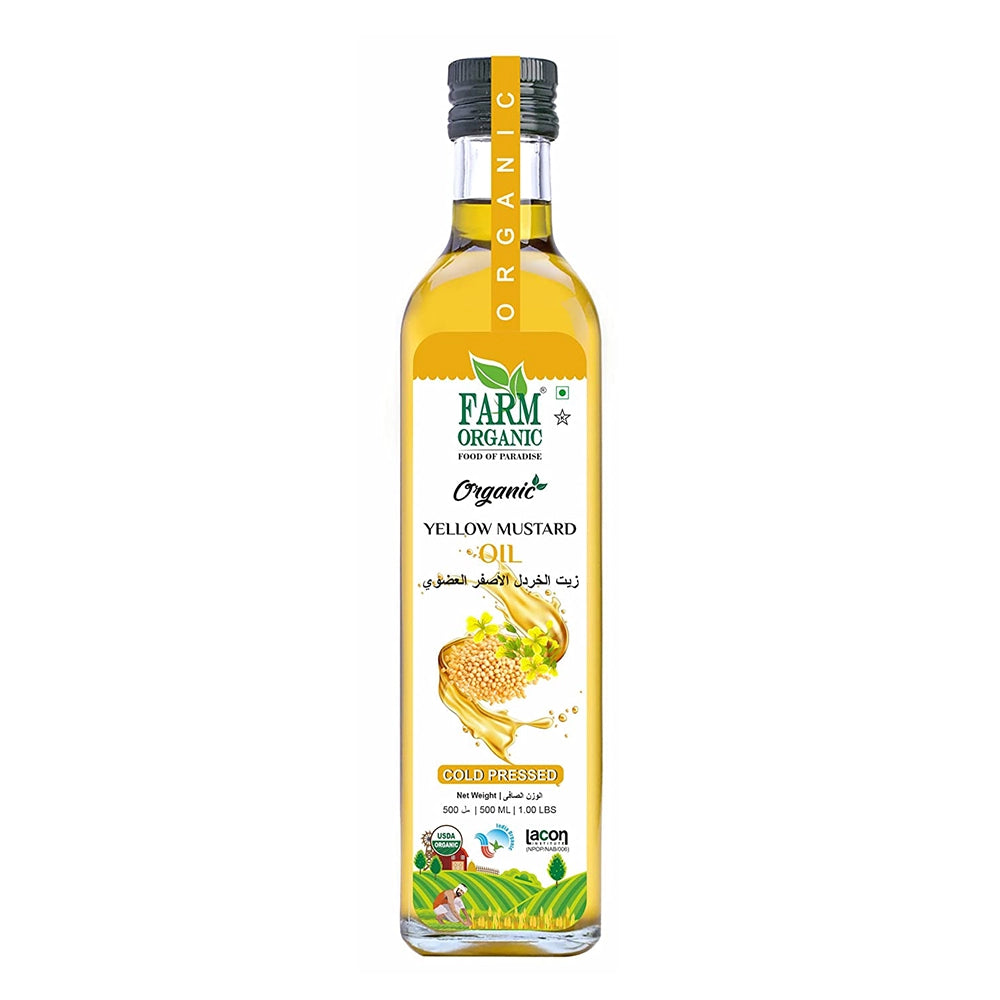 Farm Organic Gluten Free Yellow Mustard Oil - 500 ml-(Cold Pressed) Mustard Oil Organichub   